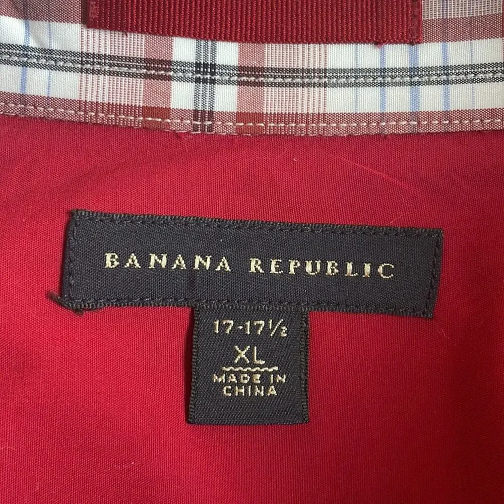NEW Banana Republic Red Plaid Western Cowboy Button Up Shirt 17-17.5 Fall Farm